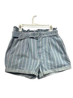 Kittenish Jean Shorts XL Blue Coastal Stripe Belt High Waist Paper Bag Boho